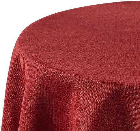 Deconovo Tischdecke Wasserabweisend Tischdecken Lotuseffekt Tischtuch Leinenoptik Tischwäsche Abwaschbar, Rund, 140cm, Rot, 1 Stück