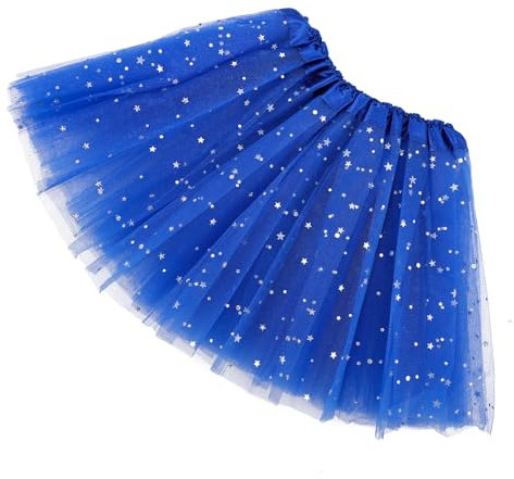 Molain Tutu 3 Layers Top Tulle Skirt Ballet Glitter Sequins Gauze Costume Halloween Christmas Parties Plus Size Ballerina Dance Half Skorts Vintage Prom Dress-up Women () Blue