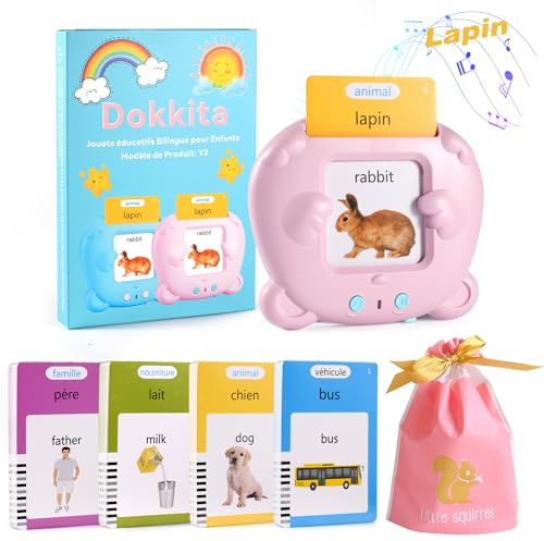 Tarjetas Flash Parlantes (Francés Estándar), Tarjetas educativas para niños de 2 a 6 años, Tarjeta de Aprendizaje Palabra Bebé, 3 Modos de Idioma-francés/inglés/bilingüe-Rosa