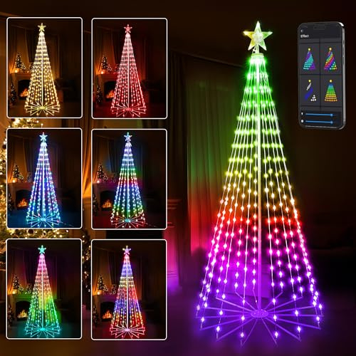 BrizLabs Smart Luci Albero di Natale con Stella, 265 LED RGB Cono di Luce Albero Esterno Interno Catena Luminosa da Natalizie Decorazioni, Controllato APP (188cm)