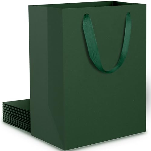 EUSOAR Sacchetti Regalo Verde Scuro - 10 Pack Buste di Carta Sacchetto S 15x6x20cm - Sacchetti di Carta Scuro Verde – 230GSM kraft Buste Regalo Green Gift Bags Compleanno Party