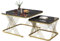 BTM Nest of Tables, Square Coffee Tables Set of 2, Gold Coffee Table with Black MDF Marble Pattern Tabletop, Nesting Tables for Living Room/Office, 70x70x43cm+50x50x36.5cm