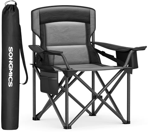 SONGMICS Campingstuhl, Klappstuhl mit Getränkehalter, Angelstuhl, Schaumstoffpolsterung, klappbar, bis 205 kg belastbar, Outdoor-Stuhl, hohe Rückenlehne, tintenschwarz GCB066B01