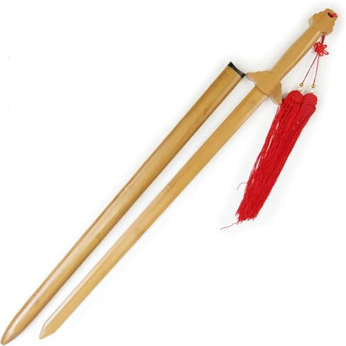 Épée Tai Chi en Bambou Naturel avec Gaine,Épée en Bois Massif d'entraînement aux Arts Martiaux,Épée en Bois de Jouet d'accessoire de Performance,pour Divers Jeux d'entraînement-Wood color||96CM