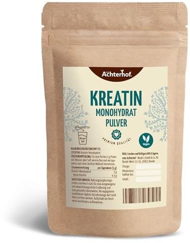 Kreatin Monohydrat Pulver 100g | Reines Kreatin Monohydrat Pulver ohne Zusätze | aus den Aminosäuren Arginin, Glycin und Methionin | vom Achterhof