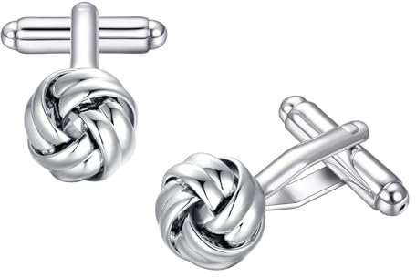 RunootPR Manschettenknöpfe Silber Personalisiert Knoten Manchettenknoepfe Herren Hochzeit Geschäft Schmuck Geschenk mit Geschenkbox