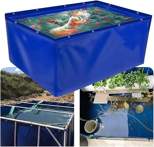 Acquario Piscina Stagno con Occhiello, PVC Tela per Stagni, Fish Tan, OI, Pesci Rossi, Pieghevole Fish Pond Canvas Culture Pond Aquarium, Garden Plastic Bucets, Blue, 2X8X0.5M