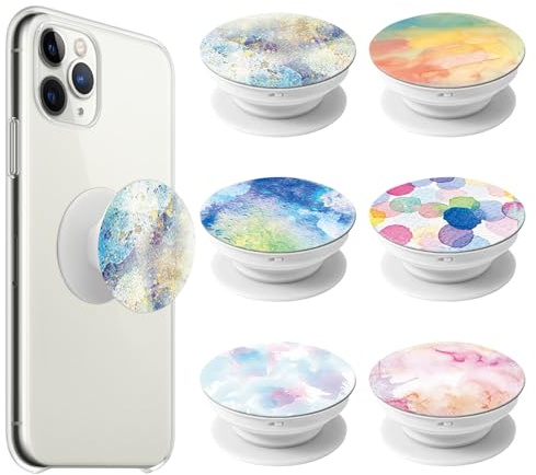 Dcsfadq 6 stycken akvarell design mobiltelefonhållare, mobiltelefonhandtag 360° rotation, grepphållare utdragbar bas för smartphones och surfplattor mobiltelefon ring