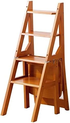 Chaise échelle pliante en bois massif – Tabouret à 4 marches et présentoir – Escabeau polyvalent pour escalade et arrangement floral – et décoration d'intérieur élégante