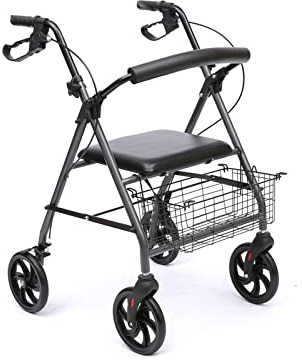 Rollator a Quattro Ruote in Alluminio Lite - Ausilio per la deambulazione Pieghevole e Leggero con Ruota Rimovibile