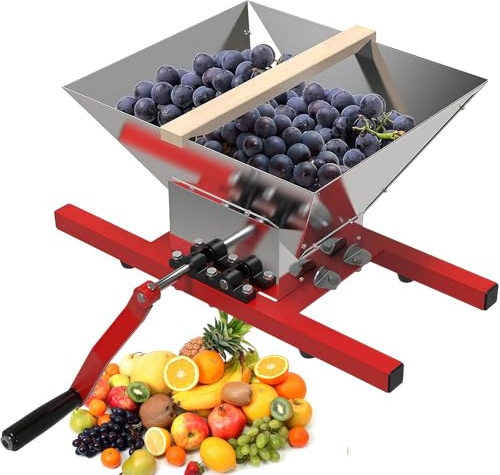 Gvqng Broyeur à Pommes De 7,5 litres, Presse-Agrumes Manuel en Acier Inoxydable, Moulin à Fruits Portable Et Amovible, Aucune Alimentation éLectrique Requise, Grande Capacité,Rouge,7L