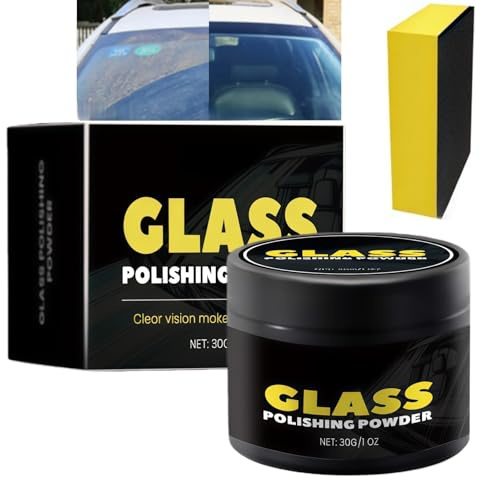 Automobile Glass Polishing Powder with Sponge-Glass Scratch Remover&Car Window Screen Cleaner Kit,Polishing Compound Restores Clarity,Removes Scratches,Water Spots&Oil Film on Auto Gla-ss/Windshield