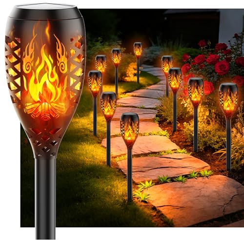 Giliwosy Luces Solares de Jardín para Exterior, [10 Piezas] Diseño Fogata, Antorchas Solares IP44 Impermeables, Lámpara Solar para Jardín, Camino, Patio, Césped