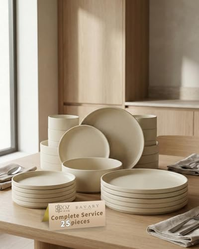 BAVARY Service Vaisselle Granite 25 Pcs, Set De Table & Assiette Ceramique – Service De Table 6 Personnes De Plates & Assiette Creuse, Bols – Vaisselle Et Arts De La Table Micro-Onde/Lave-Vaisselle