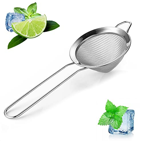 Mesh Cocktail Strainer - 9 Inches Mini Mesh Strainer with Handle, Durable and Lightweight Stainless Steel, Easy to Use and Clean, Dishwasher Safe, Good as Coffee Dripper and Baking Sifter