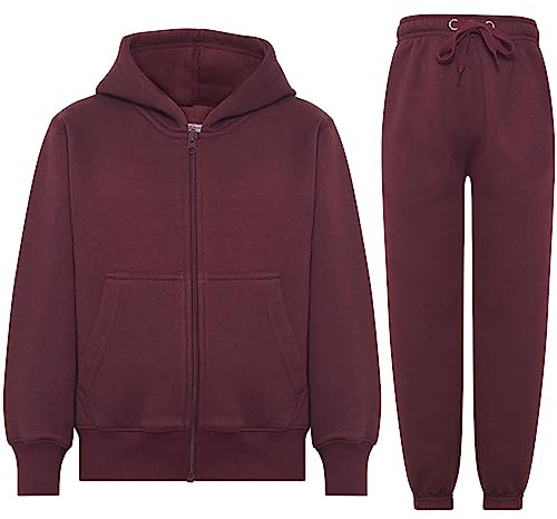 A2Z 4 Kids Boys Girls Tracksuit Set Plain & Camouflage Fleece - Plain Tracksuit Wine 7-8