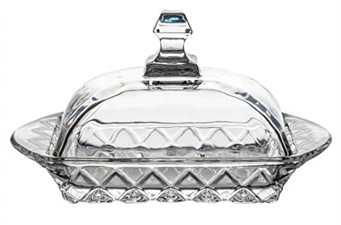 Beurrier en verre avec couvercle et base à poignée
