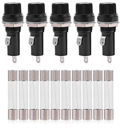 Porta Fusibile, Presa Portafusibile, 5 Pezzi Portafusibile Pannello, Portafusibile Pannello, Terminale Tappo a Vite Blocco Portafusibile Per Fusibili in Vetro 6x30 Ca 125v 15a / 250v 10a