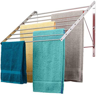 Smartsome | Wall Mounted | Clothes Drying Rack| 22 Wide |15 Linear Feet Capacity | 8 Smooth Round Stainless Steel Rods | 60 lb Capacity | Fully Assembled | Compact Sturdy Space-Saving Design