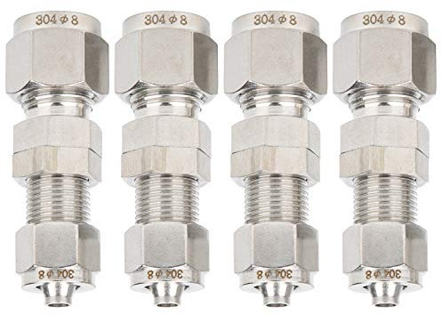 Sevenyou Accesorio de compresión, Conector de mamparo, protección Ambiental Acero Inoxidable 304 Conveniente Caja Fuerte para Pared y Tablero Manguera de conversión de Tubo(Ф8*5)