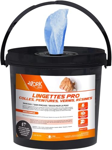 Workderm | Lingettes nettoyantes pro - Salissures intenses : Colles, peintures, vernis, résines ! mains et surfaces - Chantiers, garages, Mécaniciens, peintres ... 70 lingettes