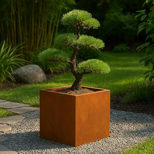 Köhko® Designer-Blumenkübel aus Cortenstahl VIVO 37 x 37 x 32 cm | Pflanztopf in Edelrost-Optik in Quaderform