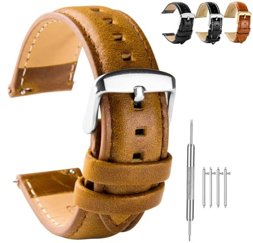 Spolife Quick Release Universal Leather Watch Straps, Replacement Strap 18mm, 20mm, 22mm for Men & Women
