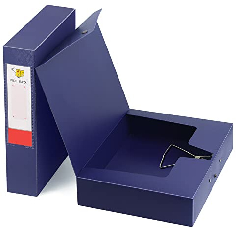 2 Pack A4 Box Files, Plastic File With Document Clip, 65mm Spine, Document Folders for Office School - Blue