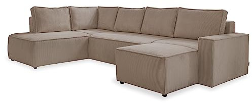 MIUFORM Brave Dave mit Bettkasten | 8 Sitzer Sofa | U-Form Links | 322x194x89cm Couch | Klappsofa mit Schlaffunktion (Taupe)