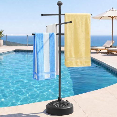 Hestiasko Pool Towel Rack Outdoor, 59 Metal Outdoor Towel Rack for Hot Tub with 3 Adjustable Bars, Patio & Hot Tub Accessories for Adults, Upscale Pool Towel Holder - Gray
