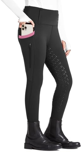 FitsT4 Sports Girls Riding Pants Full Seat High Waist Kids Equestrian Breeches Horse Schooling Tights Zipper Pockets Black Pink Size S