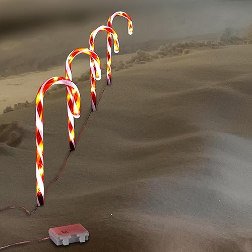 HAC24 4er Set LED Zuckerstange Weihnachtsdeko Lichterkette mit Timerfunktion Weihnachtsbeleuchtung Leuchtstab Batteriebetrieben Zeitschaltuhr Gartenleuchtstäbe Außenbeleuchtung