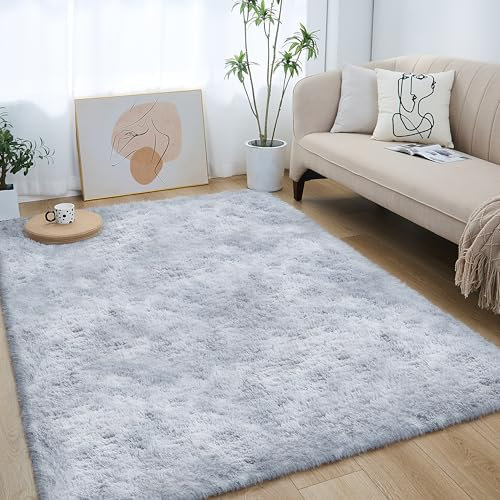 Lommegy Hochflor Teppich Wohnzimmer Flauschige Waschbar Antirutschteppich 120x160cm Wohnzimmerteppich Moderner teppiche Grau Weich Teppiche für Schlafzimmer, Kinderzimmer, Wohnzimme