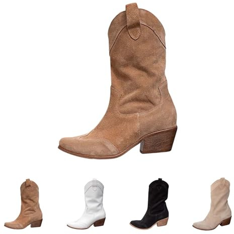 Generico Botas de Mujer Altas Con Tacón Western Texani - Botines Equitación Camperos de Media Pantorrilla Indias - Tacón Medio de Punta, Marrón, 39 EU