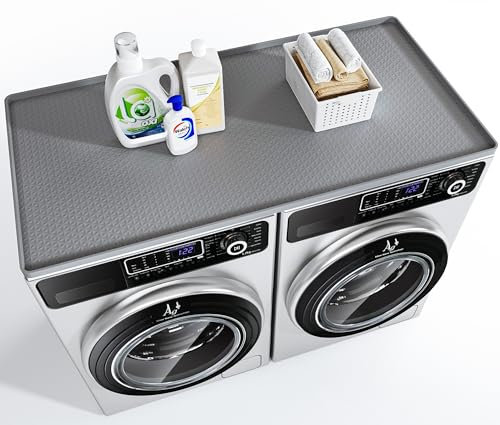 Tappetino per lavatrice e asciugatrice, 130 x 65 cm, grande, in silicone, antiscivolo, impermeabile, per lavanderia, cucina, casa (grigio)