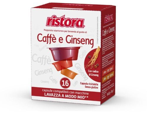 32 Capsule Bevanda Solubili CAFFE GINSENG RISTORA Compatibili con A Modo Mio -