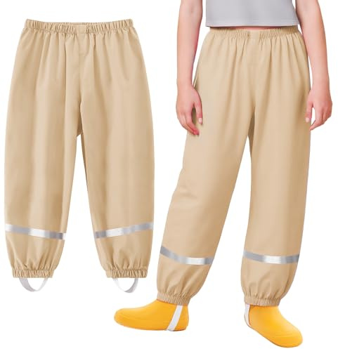 Baogaier Pantalon de Lluvia Ligero Impermeables para Niños Niñas 1-10 años | Impermeable, Resistentes al Viento, Pantalones Fino Ligero, Transpirables, Elastico, Reflectante para Barro, sin Forro, Ropa