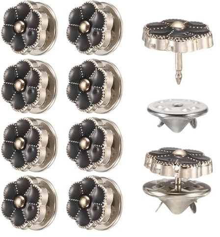 sourcing map 10 Sets Brooch Buttons, 11.5 mm No Sew Buttons Pins Detachable Brooch Anti-Exposure Fixed Cover Up Bottons Pins for Clothes, Blouses, Coat, Cardigan, DIY Craft (Black)