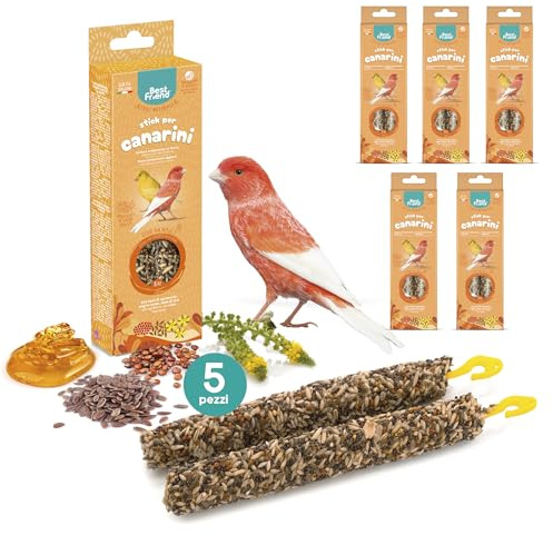 Best Friend - Snack Naturali Cotti al Forno per Canarini Gustosi stick per gli uccelli, ricchi di vitamine con legno di betulla per denti sani | Miele, 5 Pack x 85g