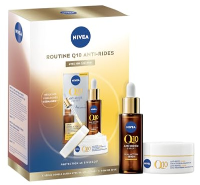 NIVEA - Coffret Soin Visage Anti-Âge Q10 Anti-Rides - Sérum Double Action Anti-Rides (30 ml) + Soin de Jour Anti-Rides & Fermeté (50 ml) - Q10 Pur, Créatine & Glycostop - Tous Types de Peaux