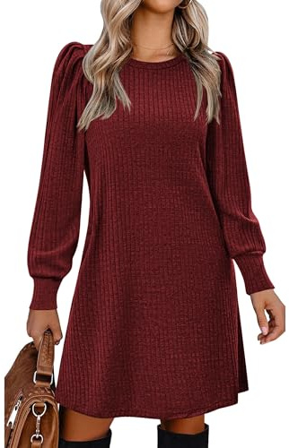 Zeagoo Autumn Dresses for Women UK Puff Jumper Dress Long Sleeve Dress | Winter Dress Knitted Dress with Pockets Casual Lightweight Tunic Dress for Fall Winter