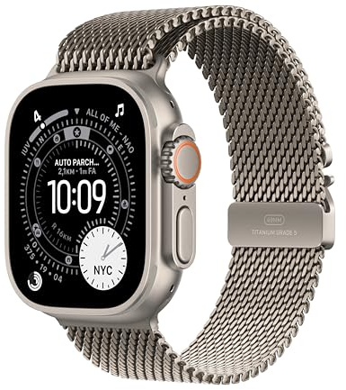 Apple Watch Ultra 3 GPS + Cellular, Reloj prémium para Running y Multideporte con Caja de Titanio Resistente de 49 mm y Pulsera Milanese Loop en Titanio Natural - Talla M.Monitores avanzados de Salud