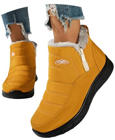 KBOPLEMQ Botas de invierno para mujer, con forro de piel cálida, botas de tobillo para exteriores, antideslizantes, con cremallera lateral, botas térmicas de invierno, botas de nieve, cómodas botines