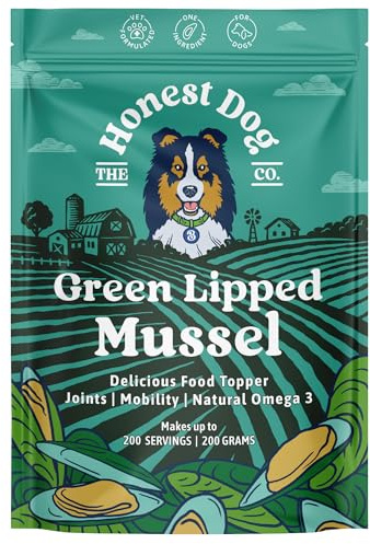 Honest Dog Co. - Polvo de mejillón de labios verdes para perros (200 gramos, 200 porciones), movilidad y flexibilidad, soporte de cadera y articulaciones