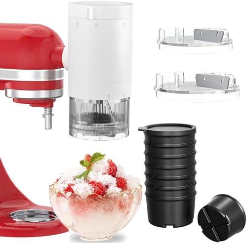 Accesorio para Hacer Hielo Raspado para Batidora Kitchen Aid, Accesorios para Batidora Pie Máquina de Granizados con 8 Moldes para Hielo, Accesorio para Hielo Raspado con Cuchillas Gruesas y Finas