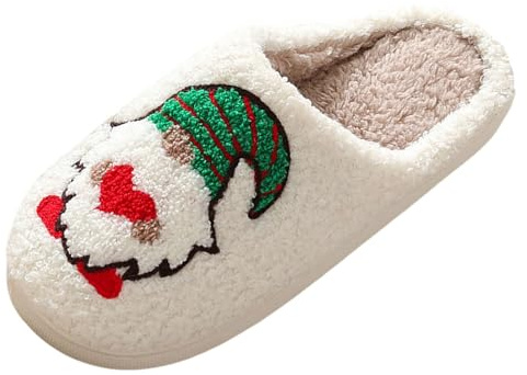 Damtofflor med tecknat tryck Slip On platt sula vinter varm päls runda tår bekväma skor för inomhus