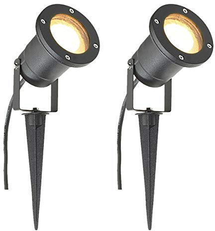 Long Life Lamp Company 2 x MR16 12V Outdoor Garden Spike Ground Mount or Watt Light IP65 Matt Black Low Voltage ZLC015