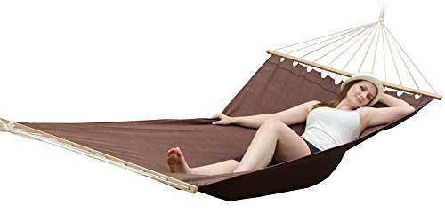 AMANKA XXL Hamaca Grande para 2 Personas 200x120 con Dos Barras de Madera Marrón