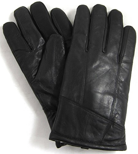 SNUGRUGS Mens Luxury Genuine Leather Gloves, Sheepskin Wool Lining, Black, Medium (9)