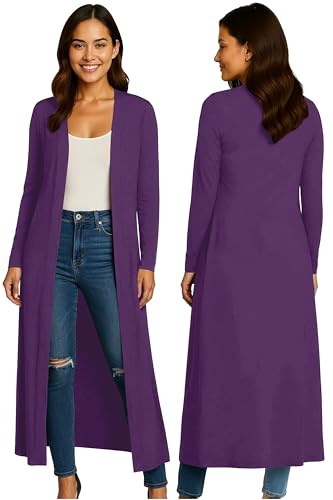 Re Tech UK Ladies Womens Maxi Plus Size Long Cardigans for Women UK Collared Top Long Full Sleeve Floaty Women's Cardigans Coatigans Sizes 8-26 (Purple - XXL)